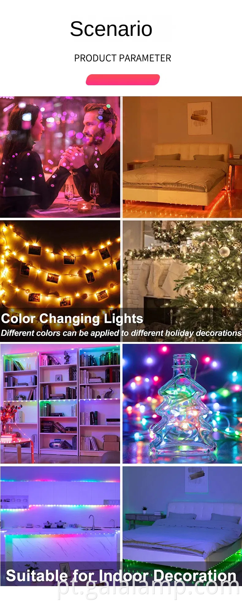 Luzes de cordas LED RGB inteligentes para decoração interna e externa